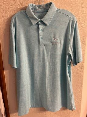 Under Armour Light Blue Heathered Polo Shirt - TopGolf size large